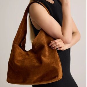 Quince Italian Suede Slouchy Shoulder Bag, Brown Whiskey